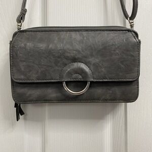 Bueno Handbag Crossbody Gray Silver Faux Leather Purse Shoulder Bag Detach Strap